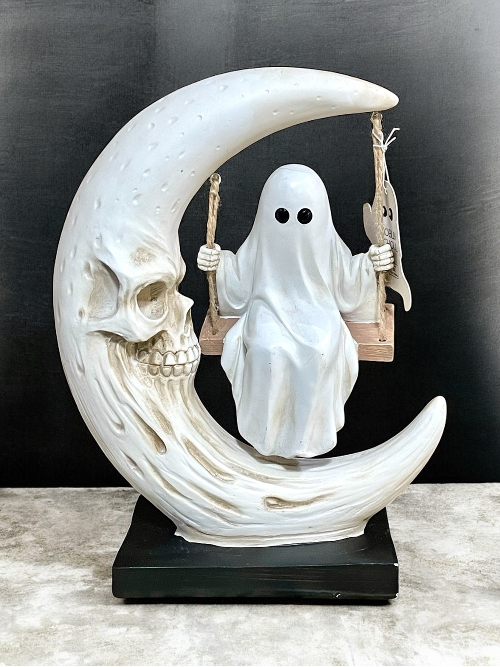 New Halloween skull moon with a swinging ghost counter sitting decoration